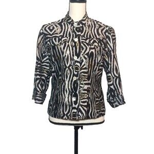 Ruby Rd. Favorites Women Sz 8 Shirt Eye Catching Black Sheer 3/4 Sleeve Top